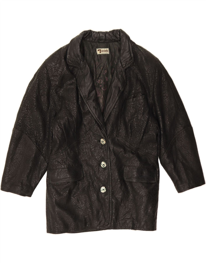 ESSEBI Womens Leather Jacket UK 12 Medium  Black Geometric Viscose Vintage Essebi and Second-Hand Essebi from Messina Hembry 