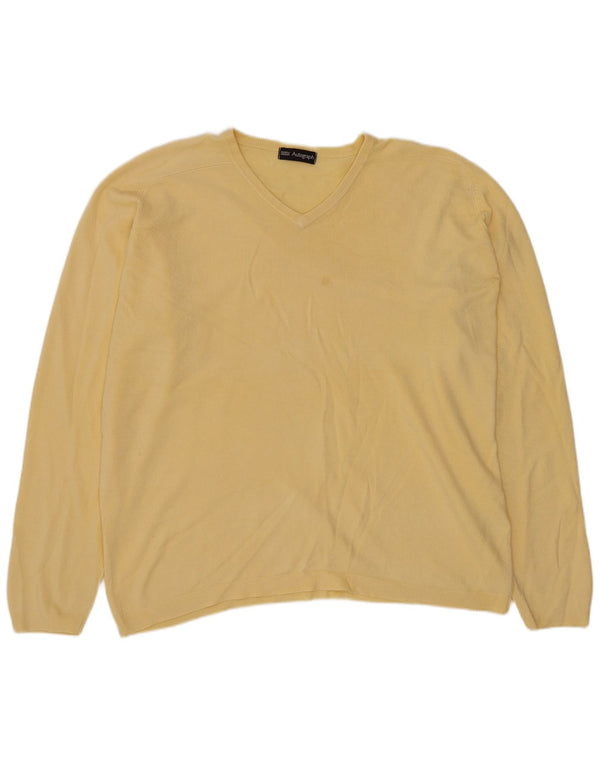 Marks & Spencer muški pulover s autogramom V-izreza, veliki žuti akril