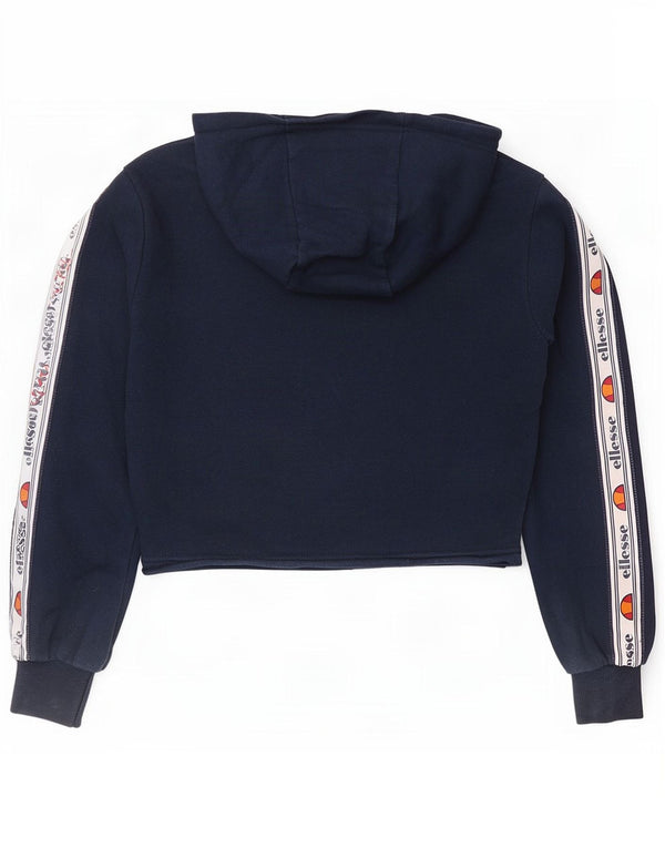 Ellesse Womens Crop Graphic Hoodie Jumper UK 4 XS Navy Blue Colourblock