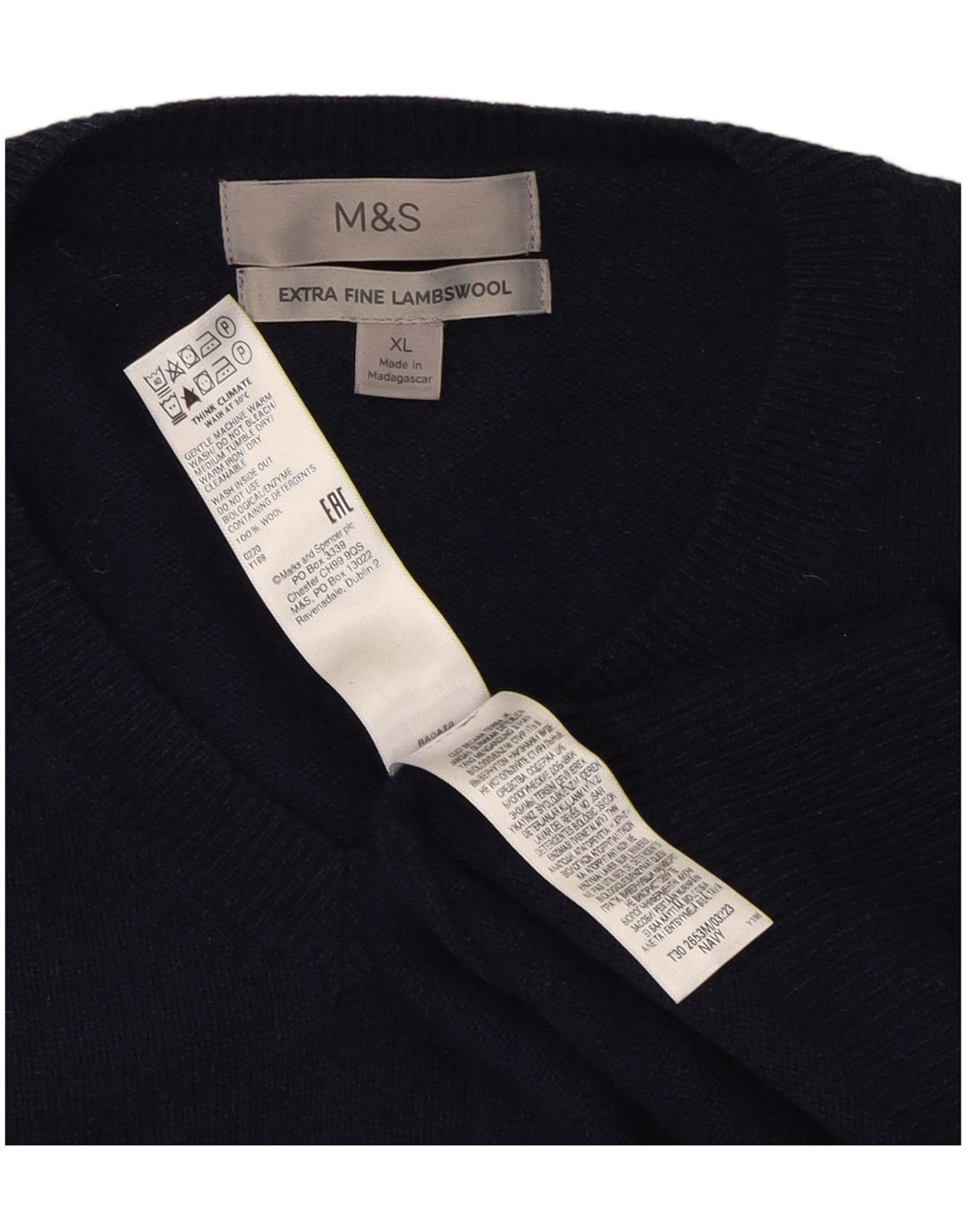 Marks & Spencer muški pulover s V-izrezom XL tamnoplava vuna