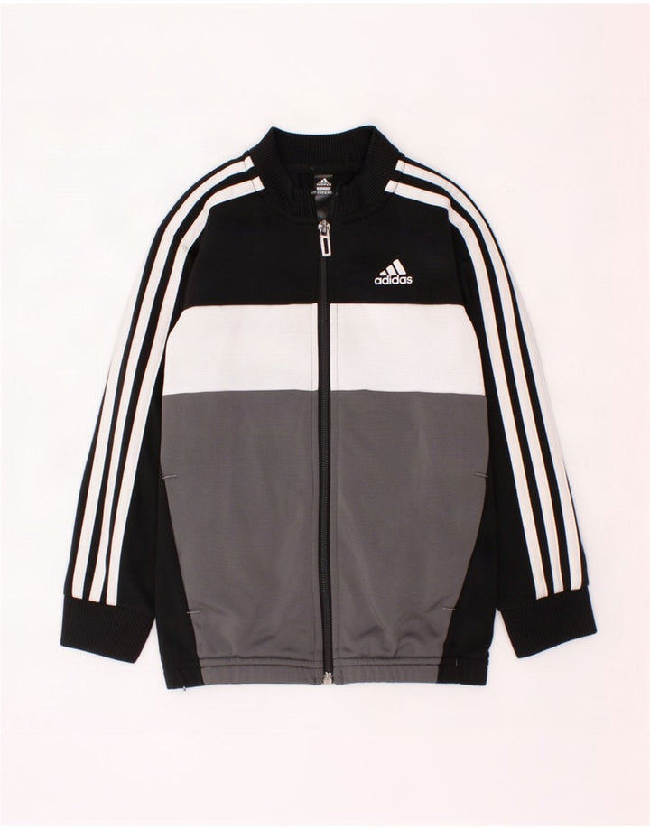 Gornja jakna od trenirke Adidas za dječake 5-6 godina, crni poliester u boji