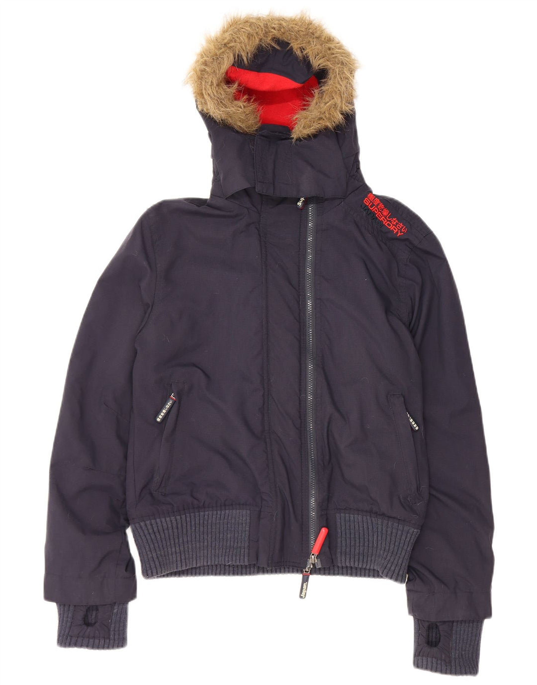 SUPERDRY ženska podstavljena bomber jakna s kapuljačom UK 14 srednje tamnoplavi najlon