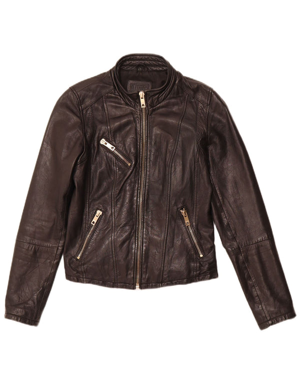 BERSHKA ženska kožna jakna UK 12 srednje crna koža