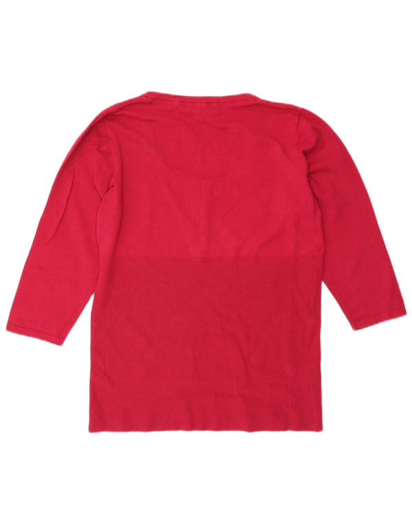 LAURA ASHLEY Ženski džemper s 3/4 rukavima s dugmadima i izrezom UK 18 XL Crveni