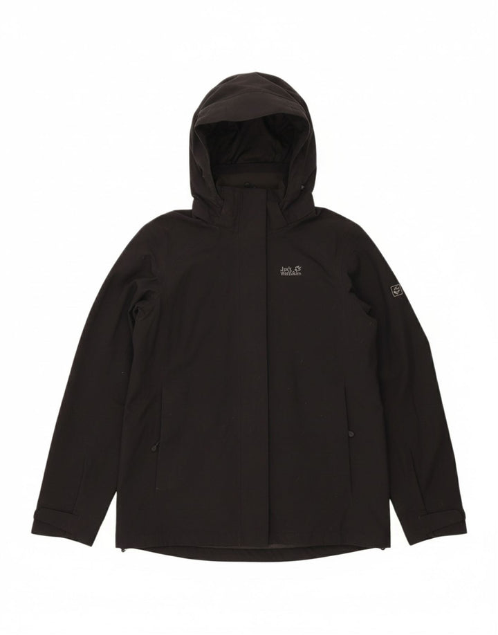 JACK WOLFSKIN Womens Hooded Rain Jacket UK 12 Medium Black Polyamide
