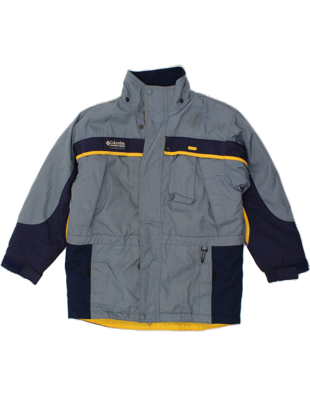 COLUMBIA Boys Windbreaker Jacket 10-11 Years Blue Colourblock Nylon Vintage Columbia and Second-Hand Columbia from Messina Hembry 