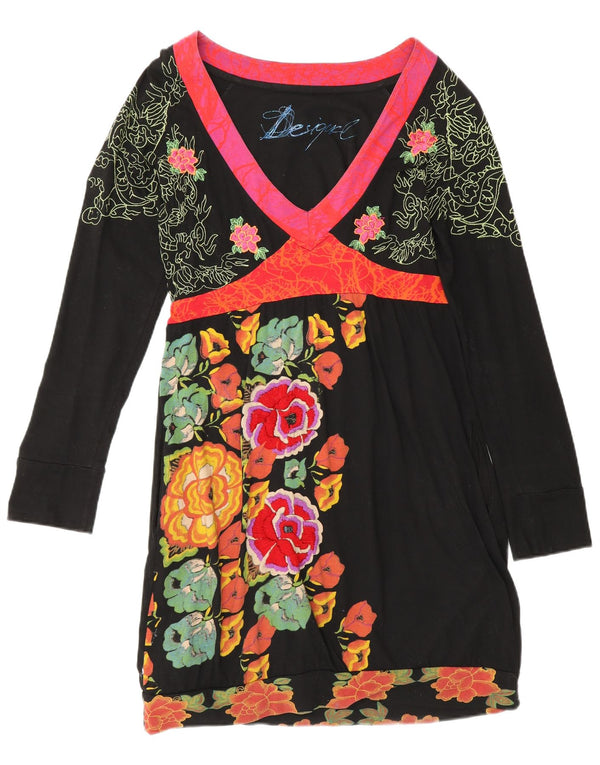 Desigual ženska plašt haljina dugih rukava UK 12 srednje crna cvjetna