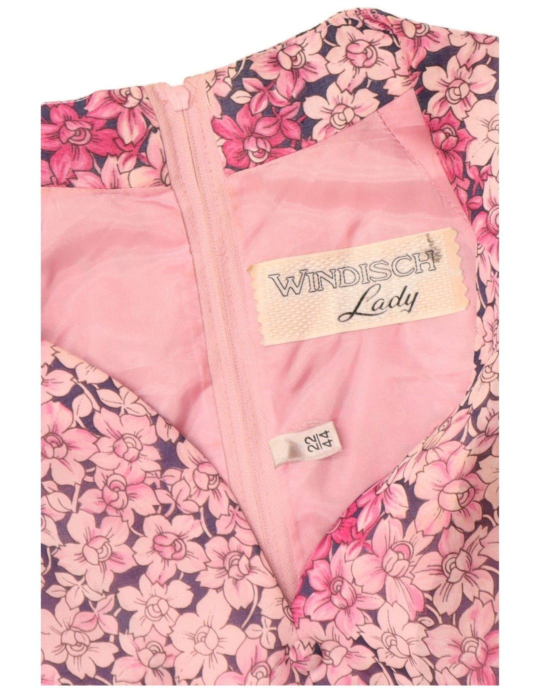 VINTAGE ženska haljina A-kroja dugih rukava EU 44 XL, ružičasta cvjetna poliesterska haljina