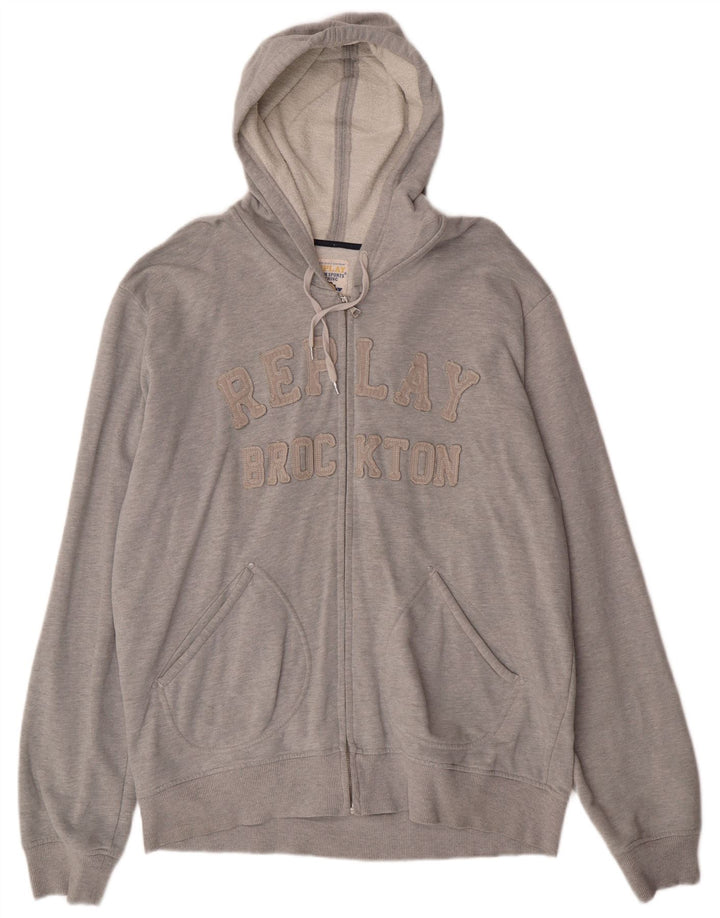 Replay muški pulover s kapuljačom s patentnim zatvaračem 2XL, sivi pamuk