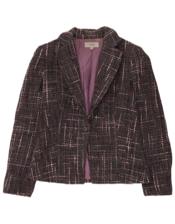 Marks & Spencer Womens 1 Button Blazer Jacket UK 10 Small Grey Check
