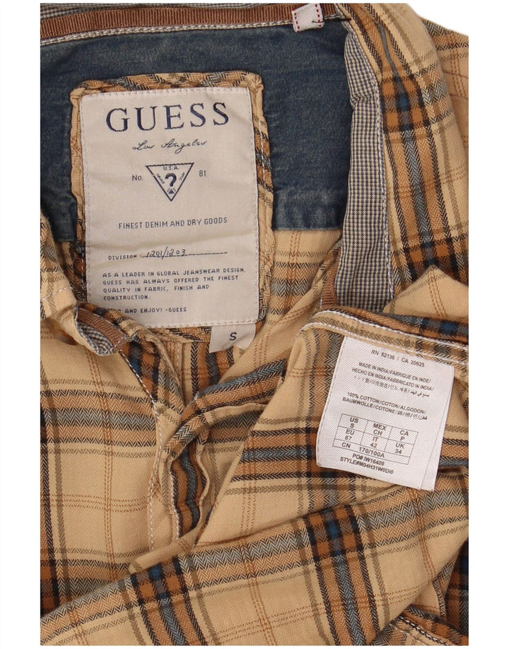 Guess muška flanelska košulja mala bež karirana pamuk