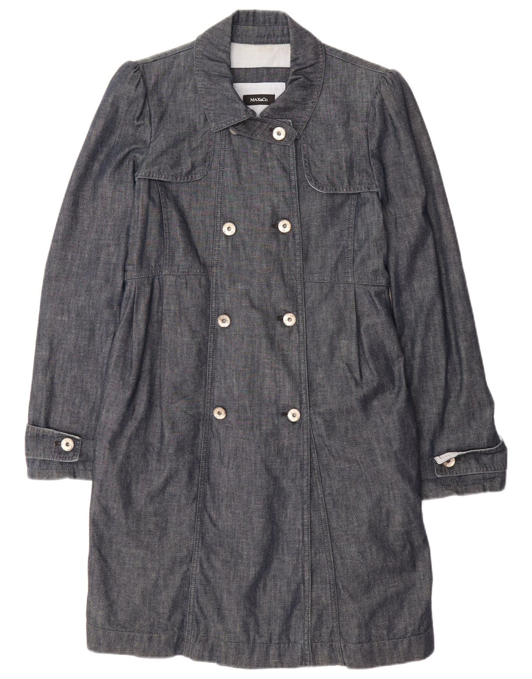 MAX & CO. Womens Denim Double Breasted Coat IT 42 Medium Blue Cotton