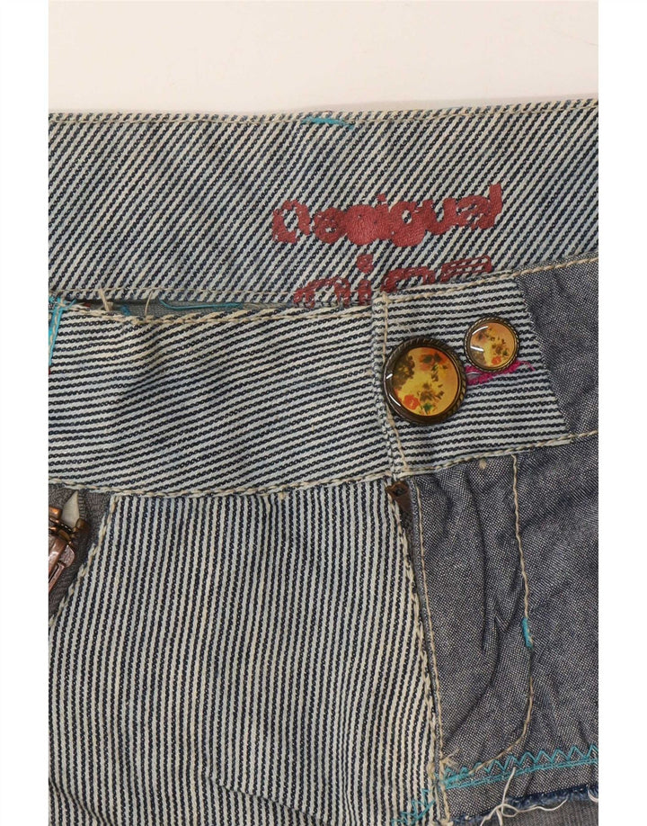 Desigual Womens Regular Shorts EU 36 Small W28 Navy Blue Patchwork Cotton