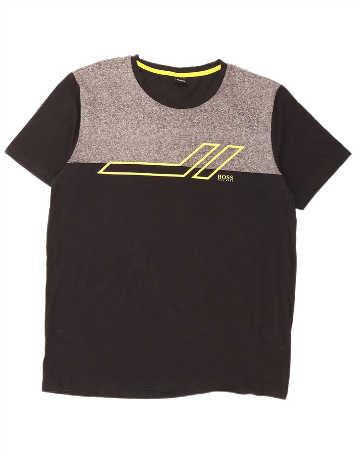 HUGO BOSS Muška majica kratkih rukava s grafičkim motivima Veliki crni pamuk u blokovima boja