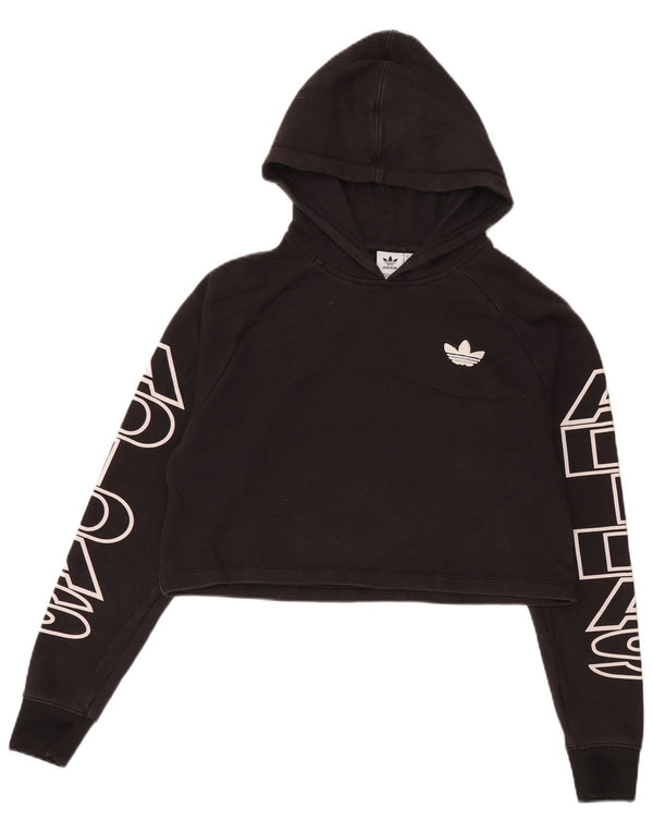 Adidas Ženska skraćena majica s kapuljačom s kapuljačom UK 6 XS crni pamuk