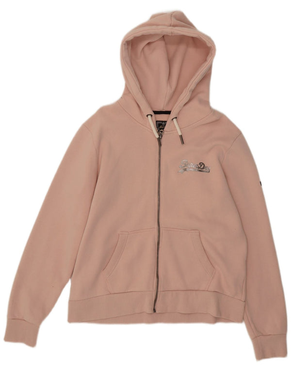 Superdry ženski pulover s kapuljačom s patentnim zatvaračem UK 14 Veliki ružičasti pamuk