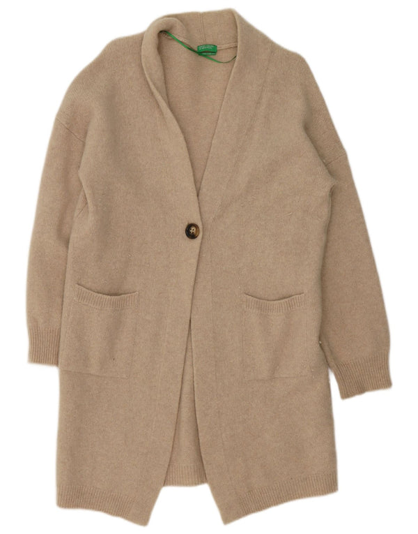 Benetton ženski dugi kardigan pulover UK 14 Large Beige Wool