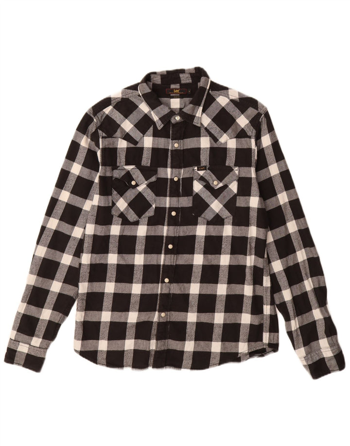 LEE muška uska flanelska košulja srednje crne karirane pamučne boje