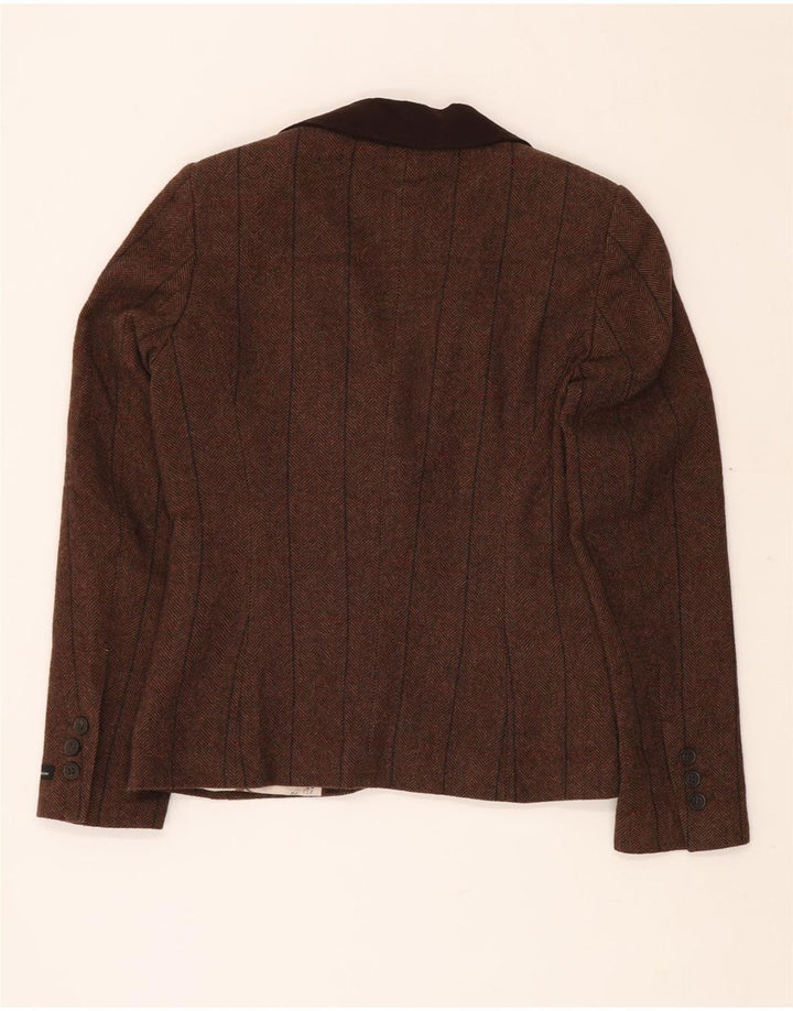 BARBOUR Ženska jakna sa 1 gumbom UK 10 Mala smeđa vuna riblja kost