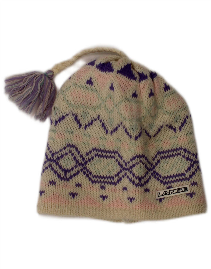 Vintage ženska kapa s kapom jedne veličine od bijele vune Fair Isle