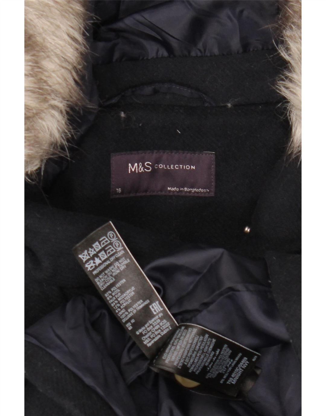Marks & Spencer ženski duffle kaput s kapuljačom UK 16 veliki tamnoplavi poliester