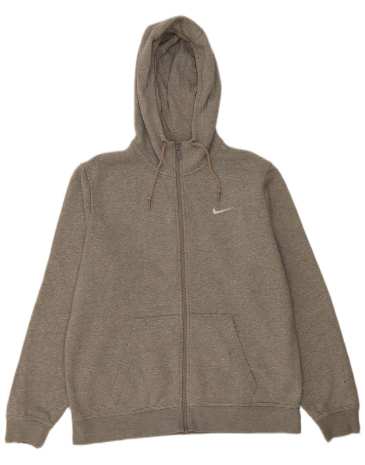 NIKE Mens Zip Hoodie Sweater Large Grey Cotton