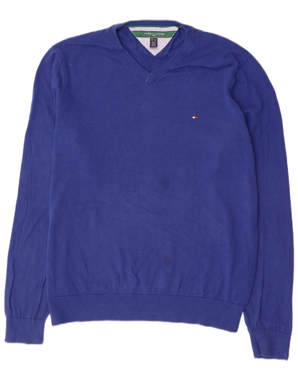Tommy Hilfiger muški džemper s V-izrezom XL plavi pamuk