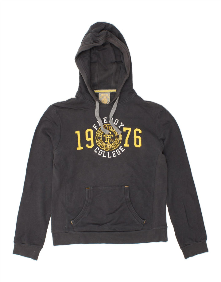 FREDDY Mens Graphic Hoodie Jumper IT 48 Medium Black Cotton Vintage Freddy and Second-Hand Freddy from Messina Hembry 