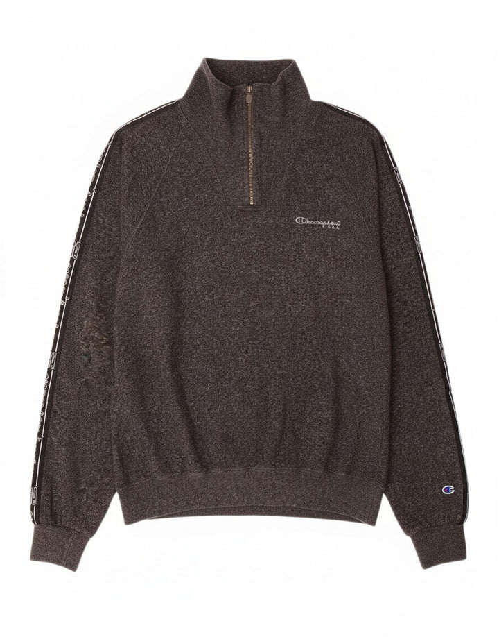 CHAMPION Mens Graphic Zip Neck Sweatshirt Jumper Medium Grey Colourblock