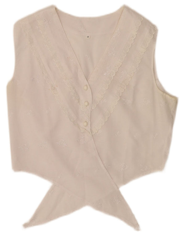 Vintage ženska skraćena bluza s prednjom kravatom UK 12 Srednje bijela cvjetna