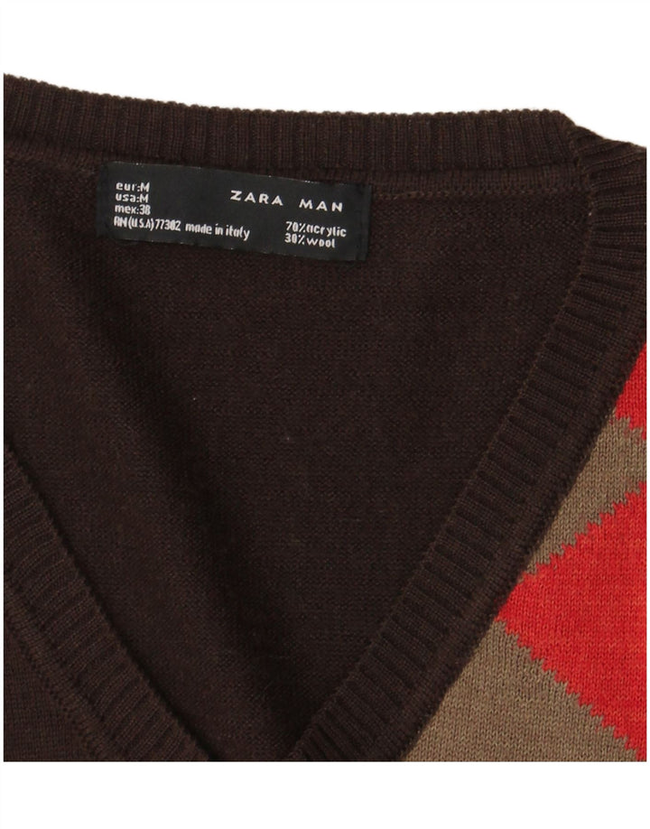 Zara muški džemper s V-izrezom Srednje smeđi Argyle/Diamond