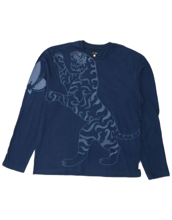 Armani Jeans Ženska majica dugih rukava s grafikom UK 18 XL Mornarsko plavi pamuk