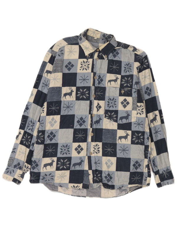 Vintage muška flanelska košulja Srednje tamnoplava Fair Isle