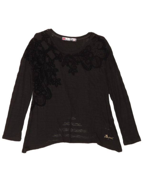 Desigual ženska majica dugih rukava s grafičkim motivima UK 12 srednje crna cvjetna viskoza