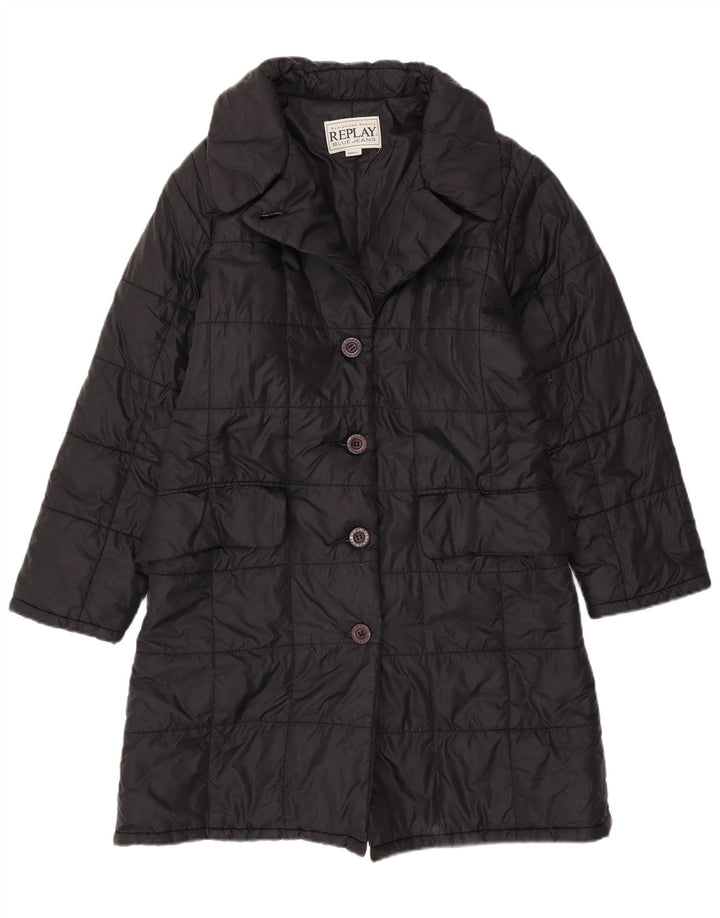 REPLAY Ženski široki podstavljeni kaput UK 10 Mali crni poliester