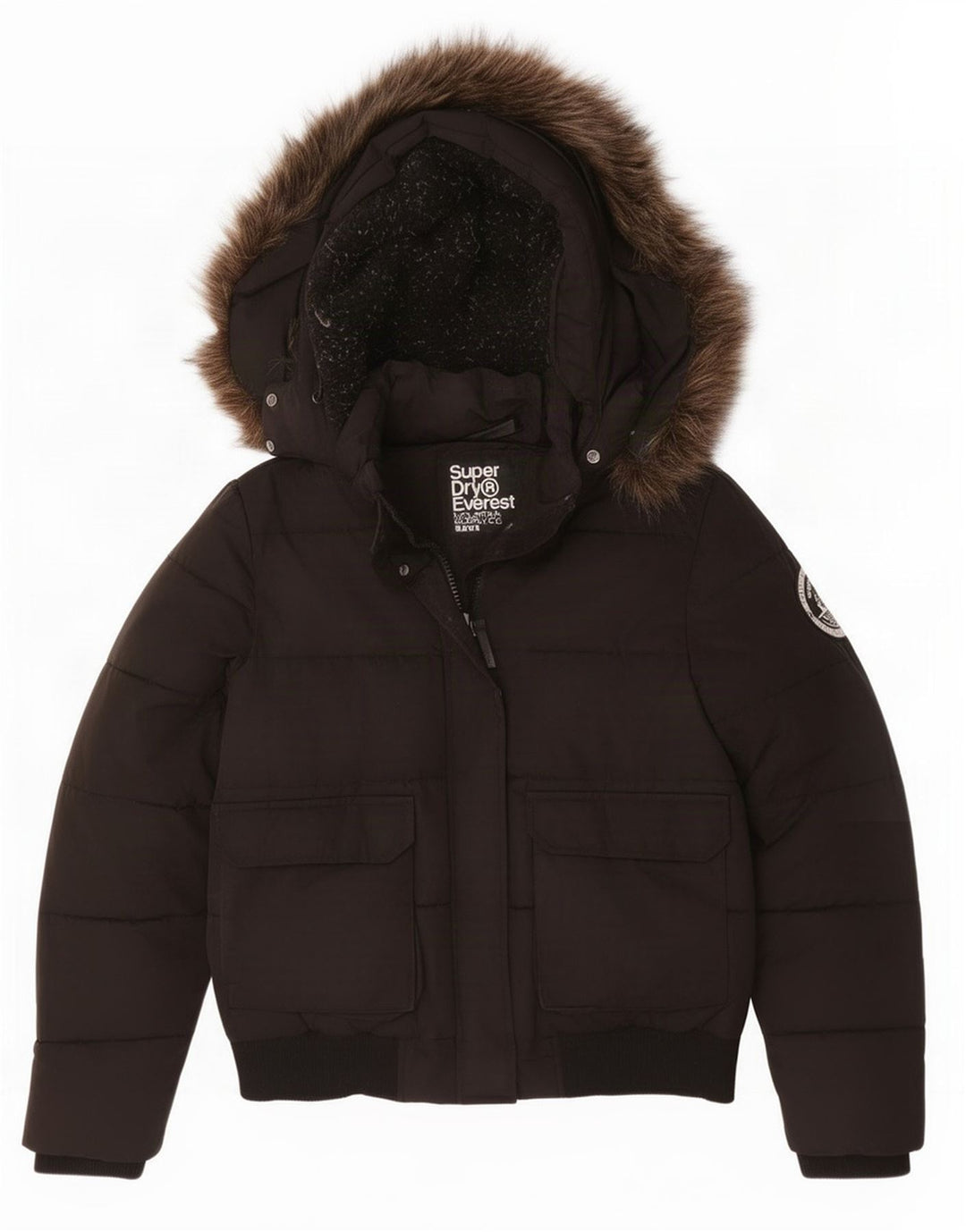 Superdry ženska prevelika podstavljena jakna s kapuljačom UK 16 veliki crni poliester
