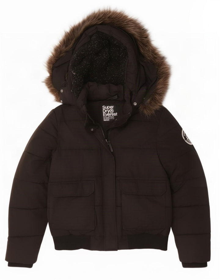 Superdry ženska prevelika podstavljena jakna s kapuljačom UK 16 veliki crni poliester