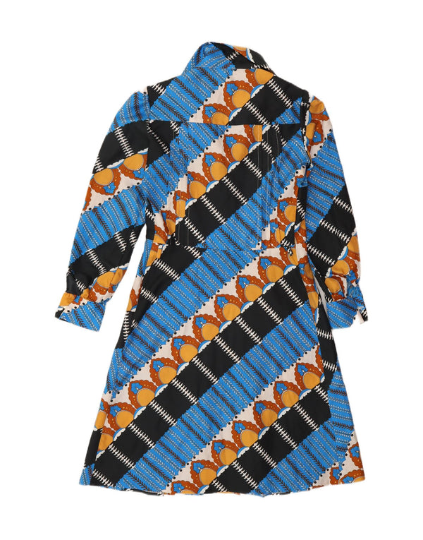 Vintage ženska haljina A-kroja IT 44 srednje plava geometrijska
