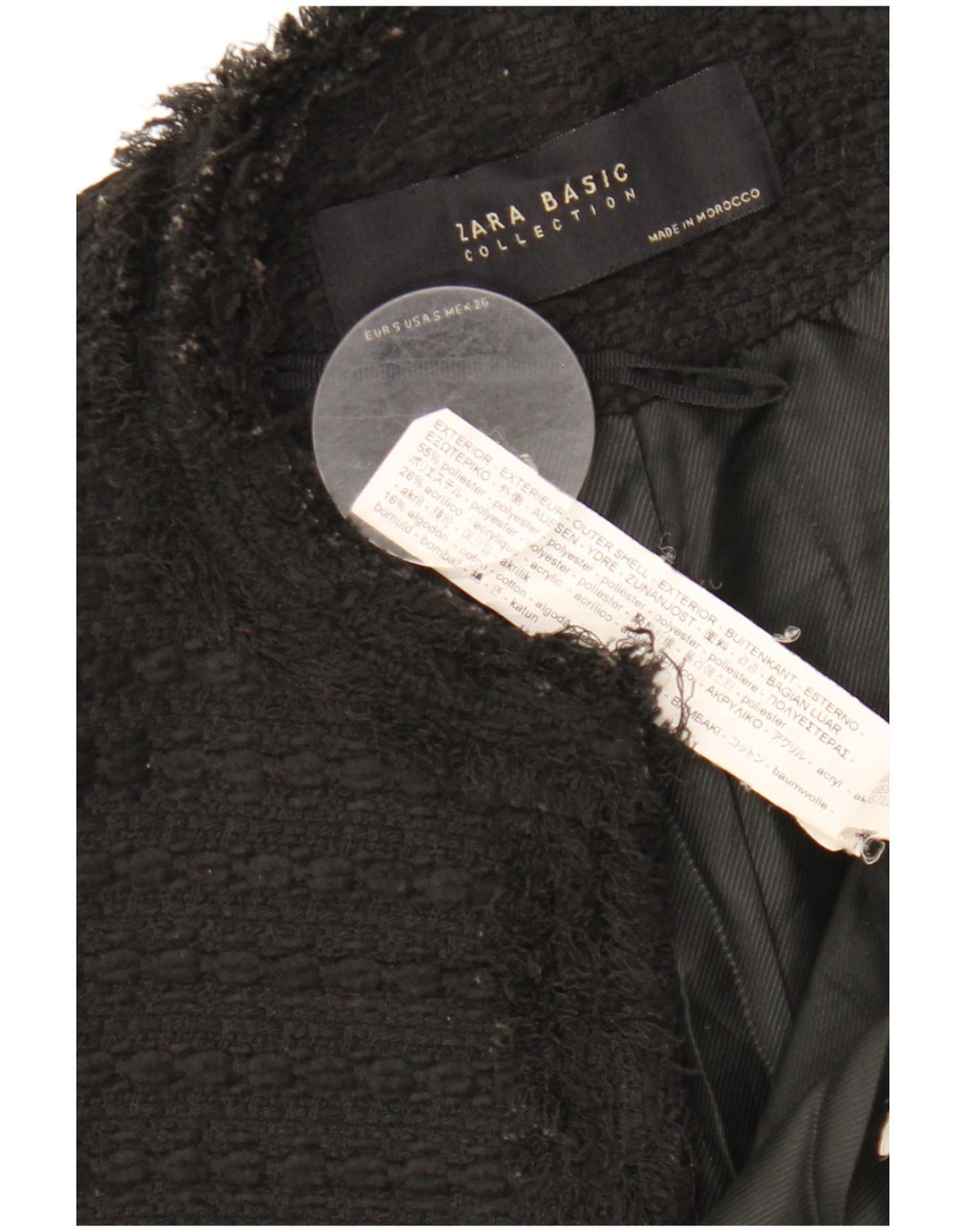 ZARA ženska dugačka otvorena jakna jakna UK 10 mali crni poliester