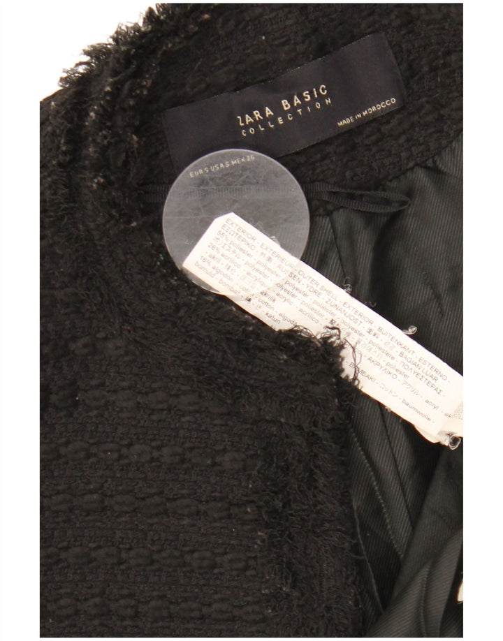 ZARA ženska dugačka otvorena jakna jakna UK 10 mali crni poliester