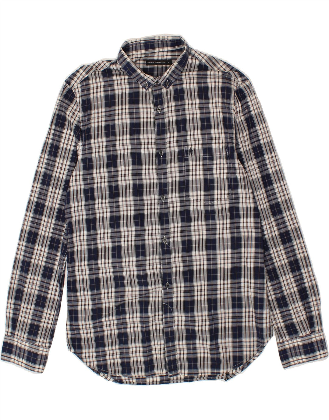 FRENCH CONNECTION Mens Shirt Large Navy Blue Check Cotton Vintage French Connection and Second-Hand French Connection from Messina Hembry 