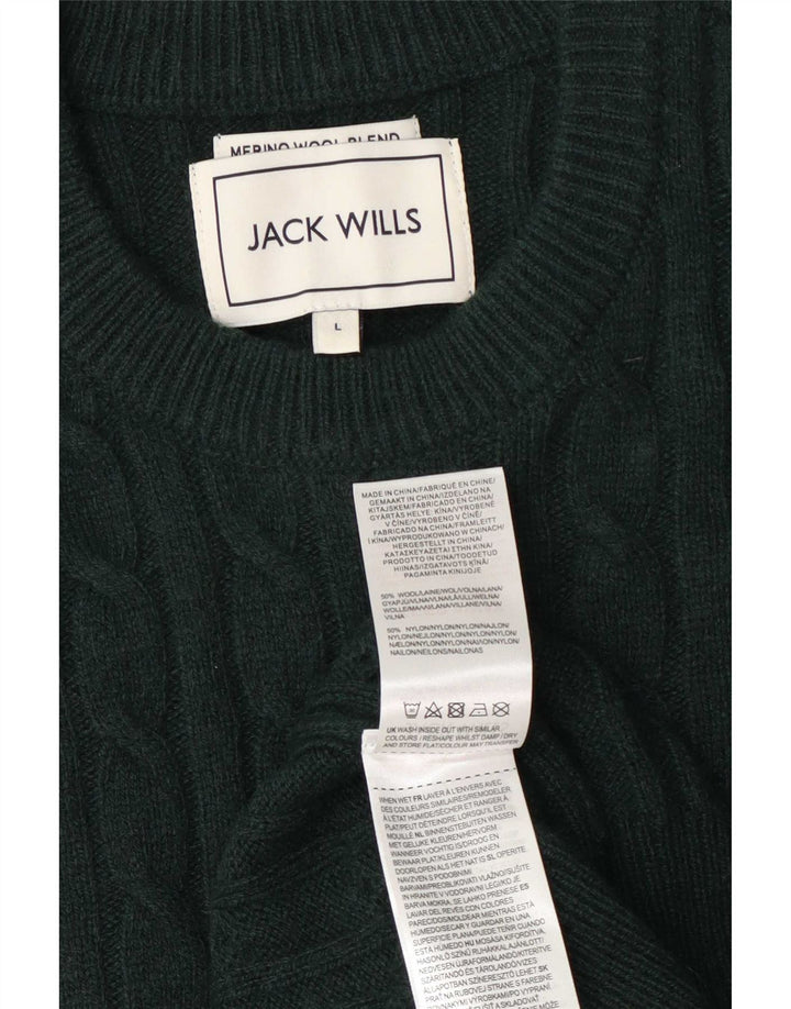 Veliki zeleni vuneni muški džemper s okruglim izrezom Jack Wills