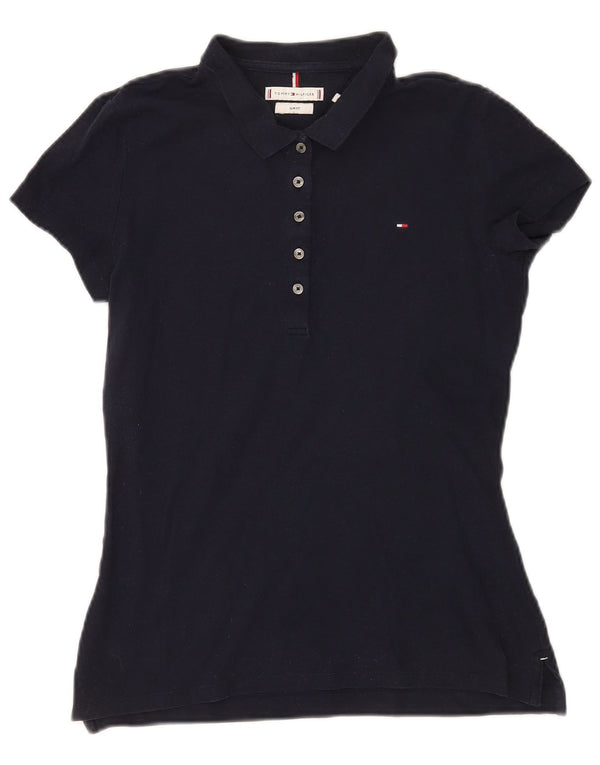 Tommy Hilfiger Womens Slim Fit Polo Shirt UK 12 Medium Navy Blue Cotton