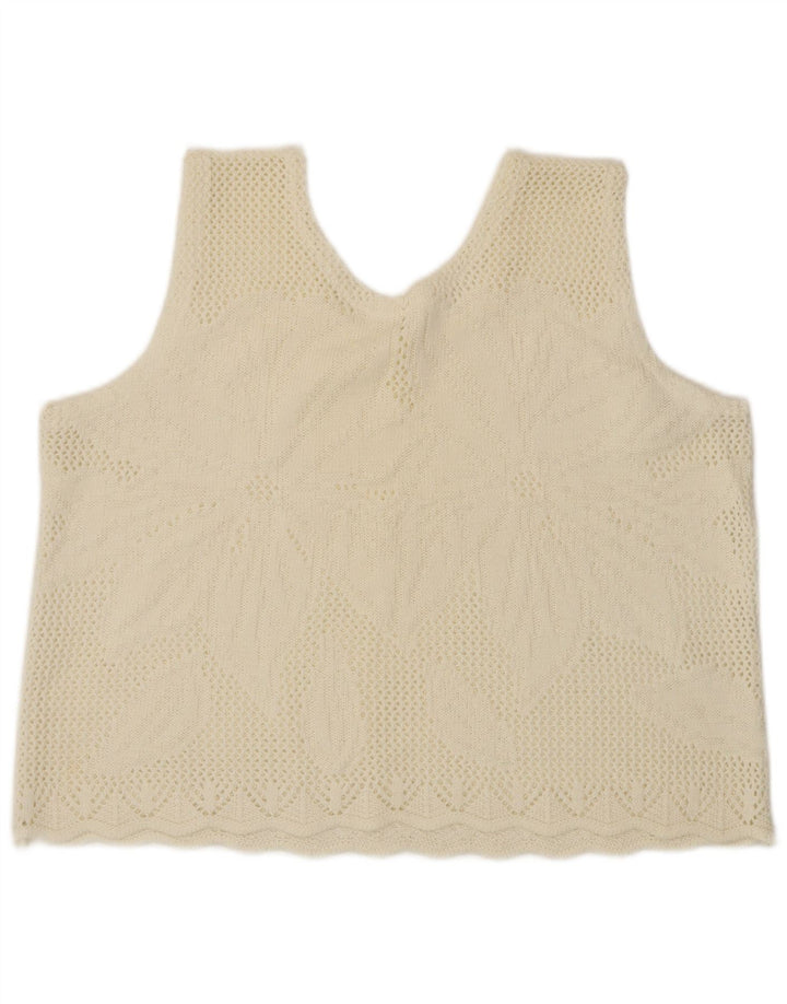 Vintage ženski kratki prsluk, majica bez rukava UK 16 Large Off White Floral