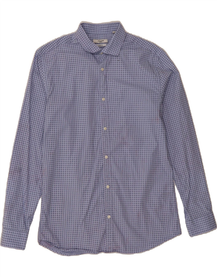JACK & JONES Mens Stretch Shirt Large Blue Spotted Cotton Vintage Jack & Jones and Second-Hand Jack & Jones from Messina Hembry 