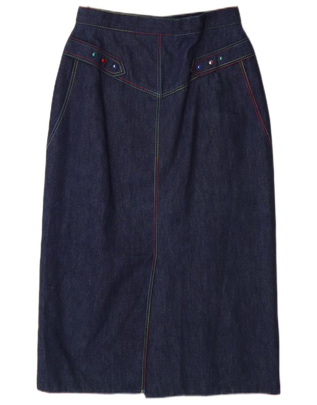 VINTAGE Womens High Waist Denim Skirt EU 38 Medium W26  Navy Blue Cotton