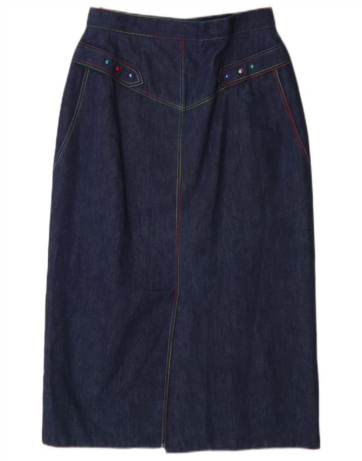 VINTAGE Womens High Waist Denim Skirt EU 38 Medium W26  Navy Blue Cotton