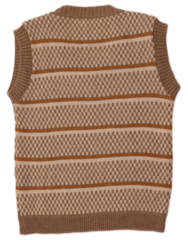 Vintage ženski prsluk bez rukava UK 14 Veliki bež prugasti akril