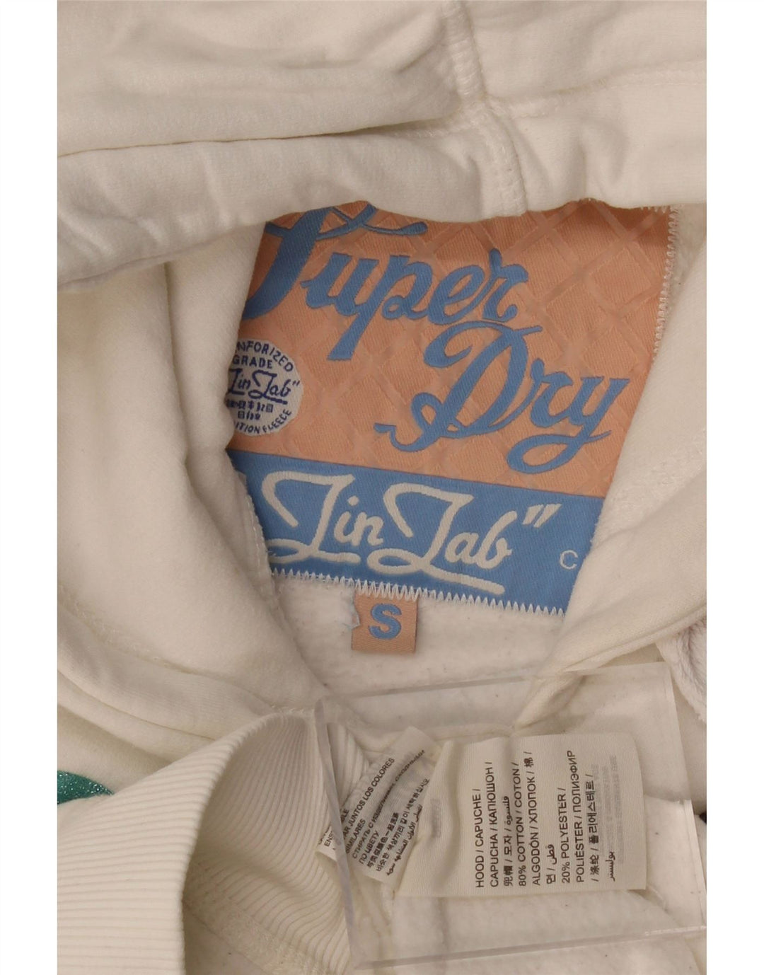 SUPERDRY Ženska majica s kapuljačom s kapuljačom UK 10 Mali bijeli pamuk