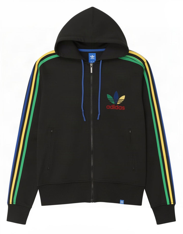 Adidas muški pulover s kapuljačom na patentni zatvarač srednje crne boje od poliestera